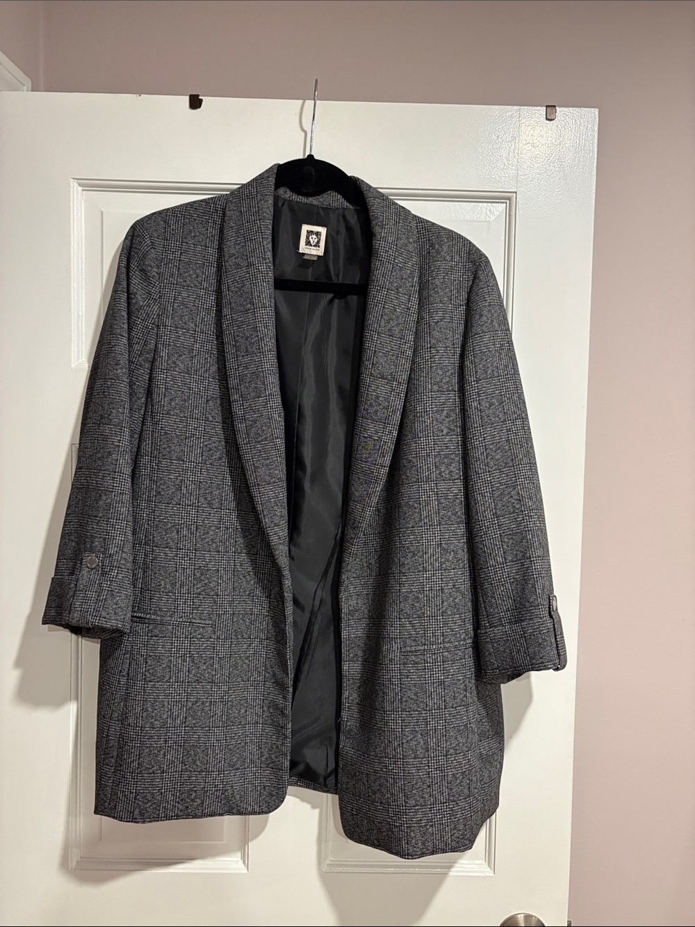 Anne Klein Gray Glen Plaid Shawl-Collar Blazer